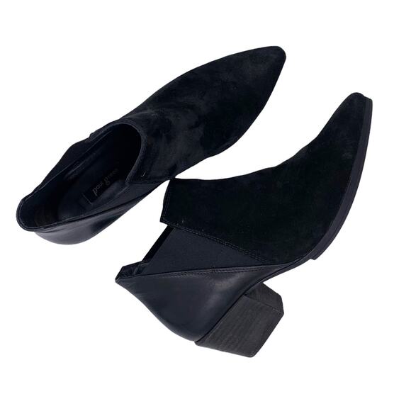 Paul Green Black Booties Ankle Boots Size 5 Leather Suede Pull On Pointy Toe - Picture 2 of 10